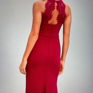 Lulu’s Berry Red XL Lace Halter Maxi NWT